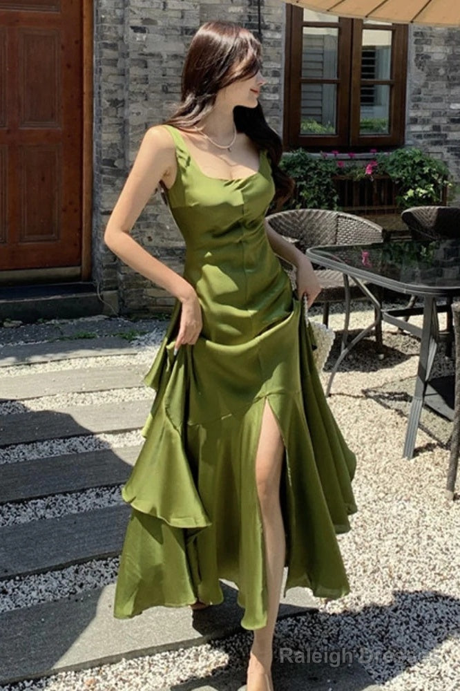 WomenS Suspender Dress Satin Long  Prom Dresses Formal Dress
