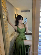 WomenS Suspender Dress Satin Long  Prom Dresses Formal Dress