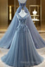 WomenS Tulle Evening Dresses Appliques Long Prom Dresses H3818