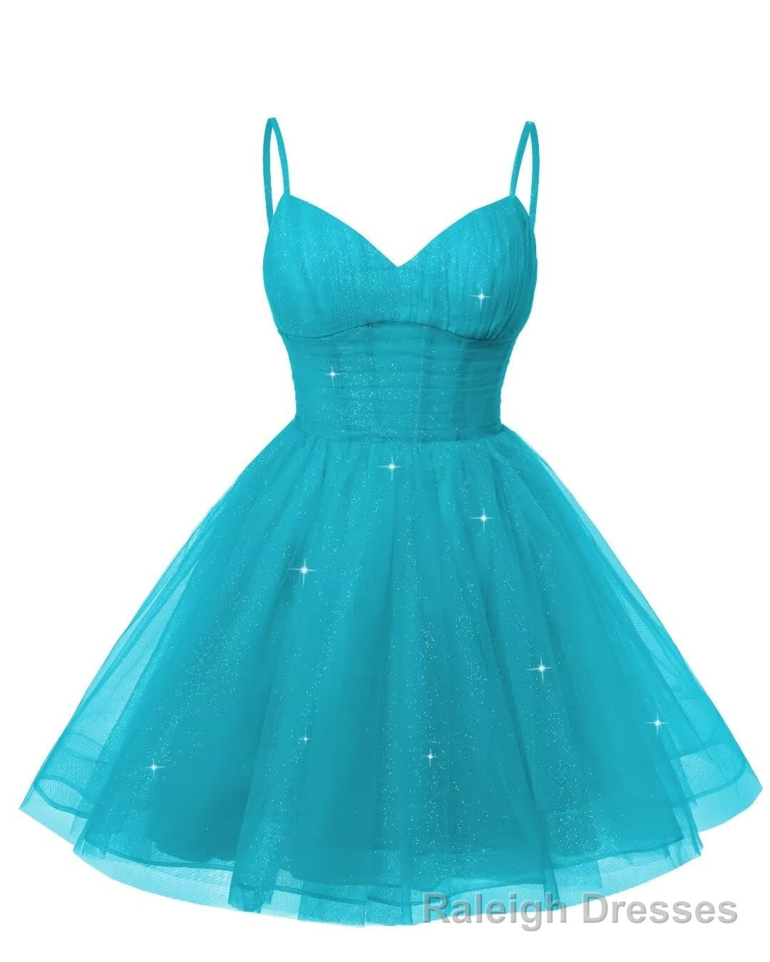 Womens V Neck Tulle Spaghetti Straps Aqua Blue Homecoming Dresses with Corset Back Short Prom Gowns for Teens Secondary image