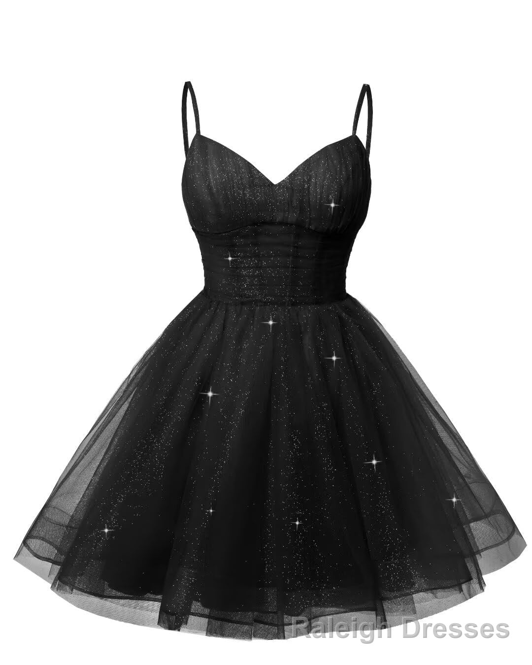 Womens V Neck Tulle Spaghetti Straps Black Homecoming Dresses with Corset Back Short Prom Gowns for Teens Secondary image