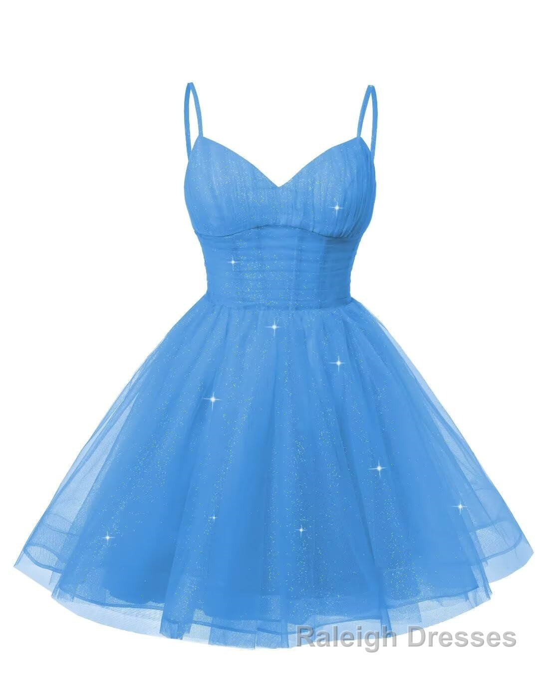Womens V Neck Tulle Spaghetti Straps Blue Homecoming Dresses with Corset Back Short Prom Gowns for Teens Secondary image