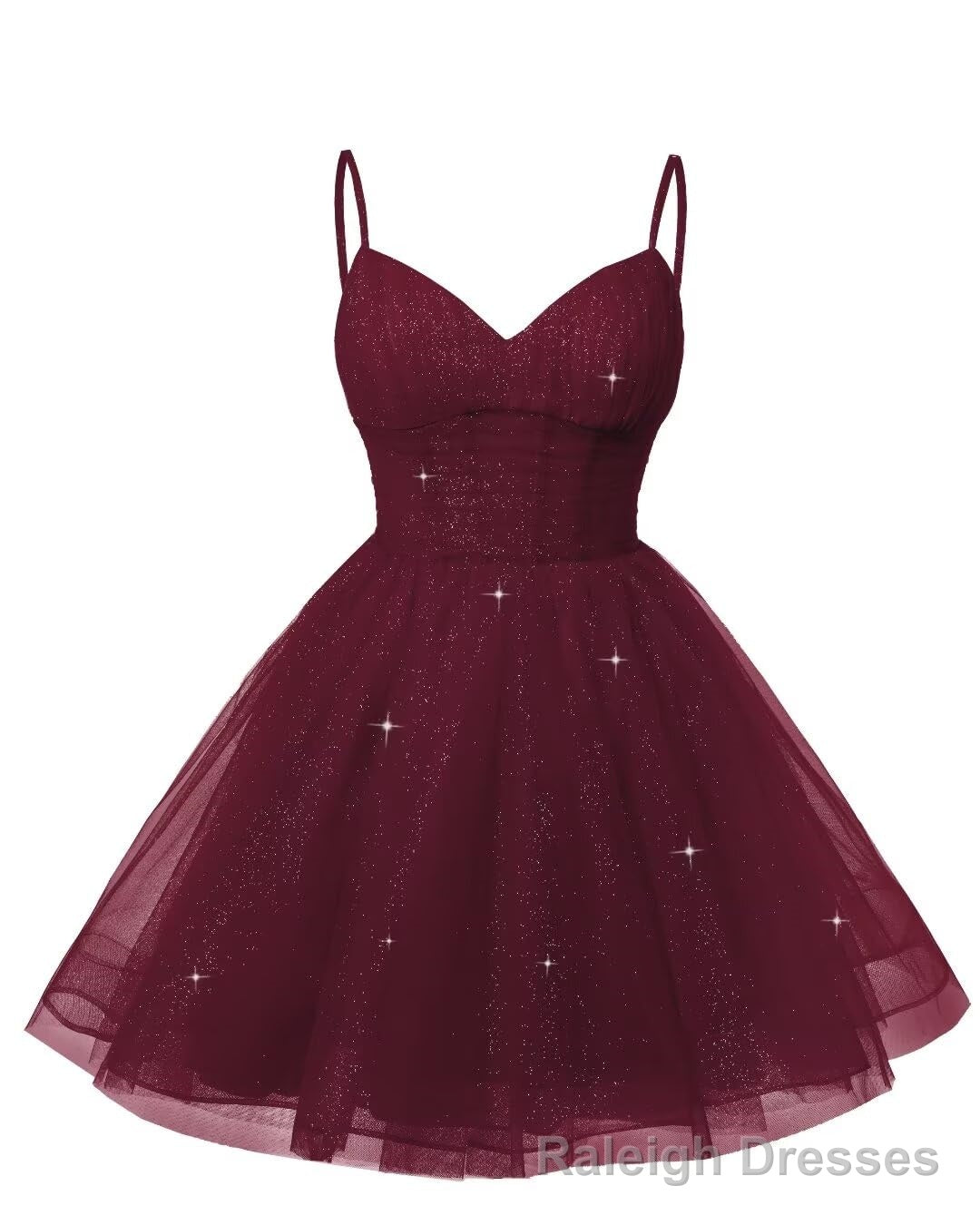 Womens V Neck Tulle Spaghetti Straps Burgundy Homecoming Dresses with Corset Back Short Prom Gowns for Teens Main image