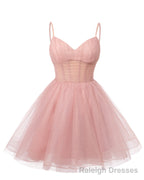 Womens V Neck Tulle Spaghetti Straps Purple Homecoming Dresses with Corset Back Short Prom Gown for Teens