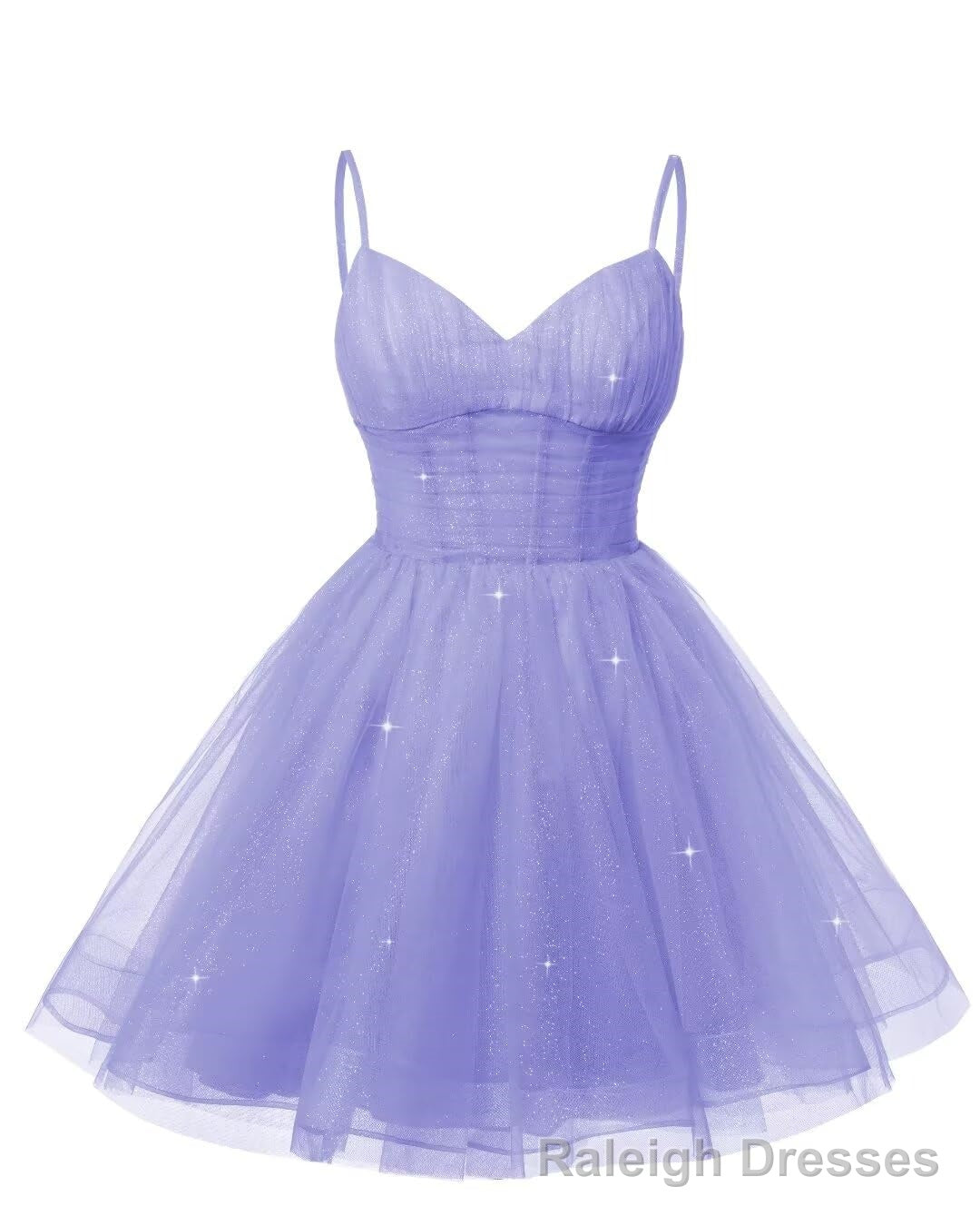 Womens V Neck Tulle Spaghetti Straps Lavender Homecoming Dresses with Corset Back Short Prom Gowns for Teens Main image