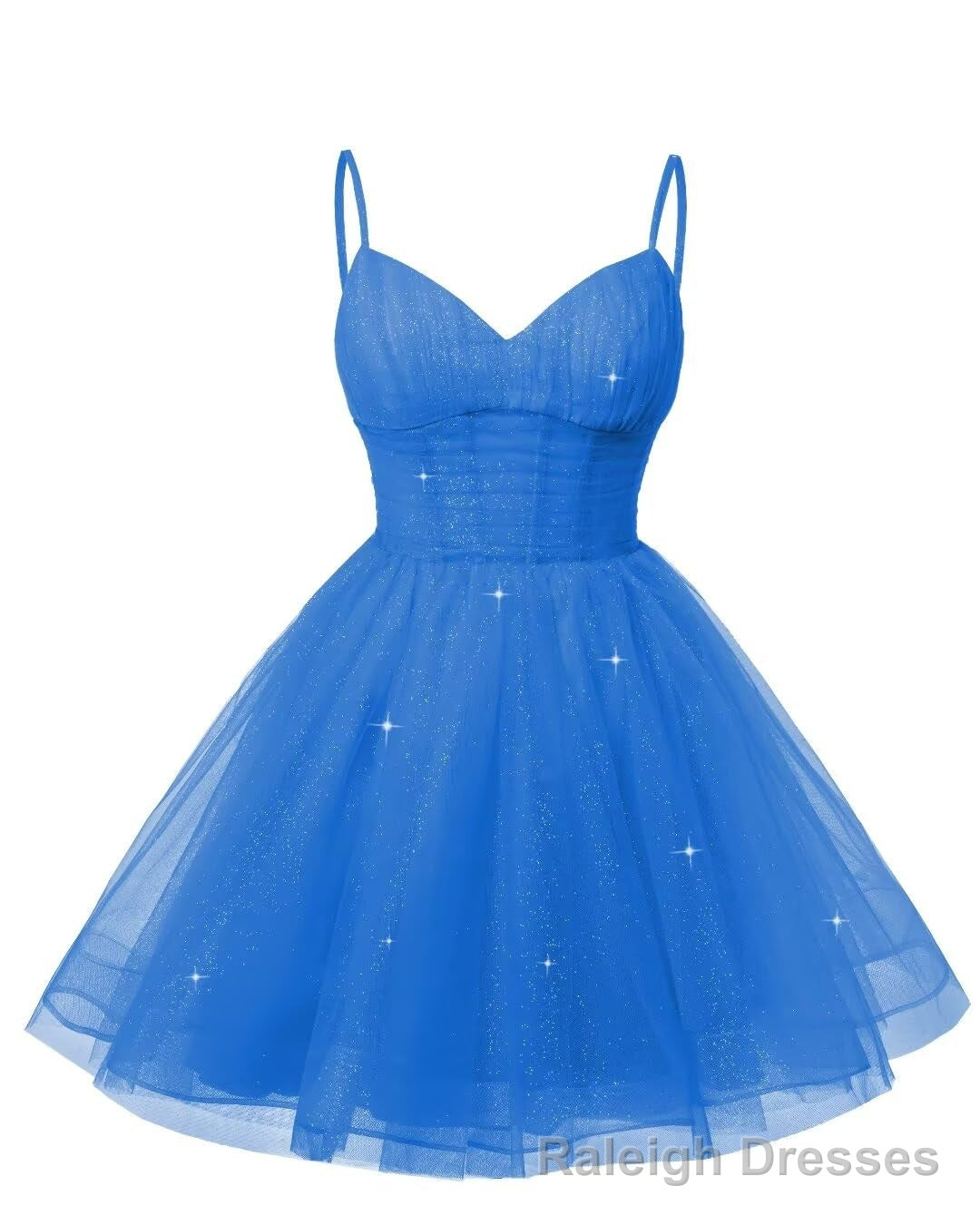 Womens V Neck Tulle Spaghetti Straps Light Royal Blue Homecoming Dresses with Corset Back Short Prom Gowns for Teens Secondary image