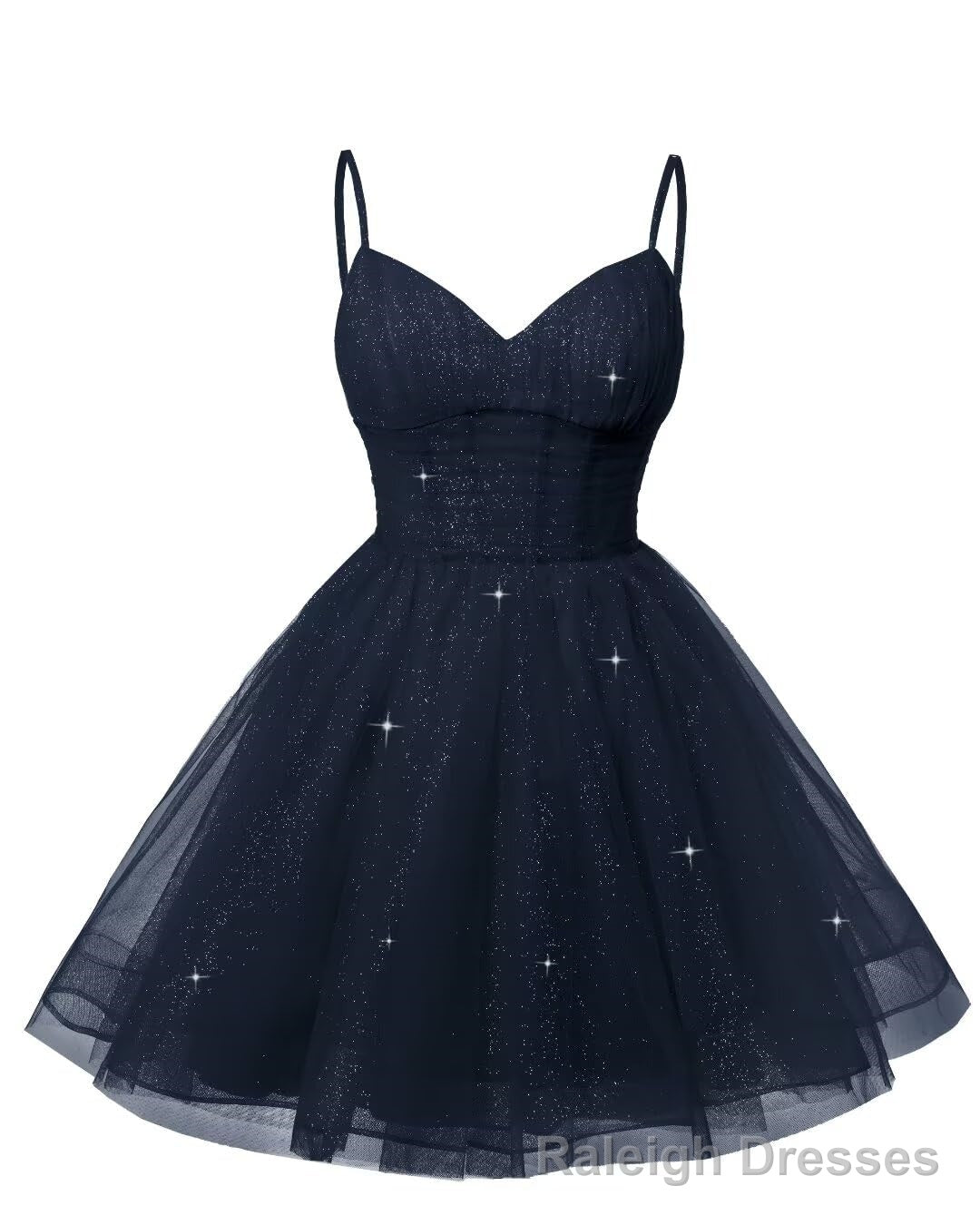 Womens V Neck Tulle Spaghetti Straps Navy Blue Homecoming Dresses with Corset Back Short Prom Gowns for Teens Secondary image