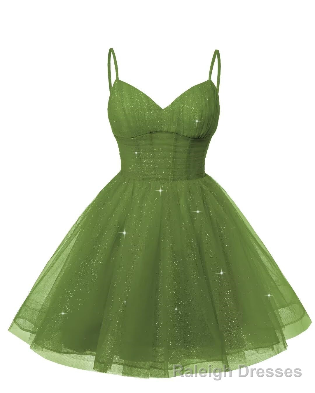 Womens V Neck Tulle Spaghetti Straps Olive Green Homecoming Dresses with Corset Back Short Prom Gowns for Teens Main image