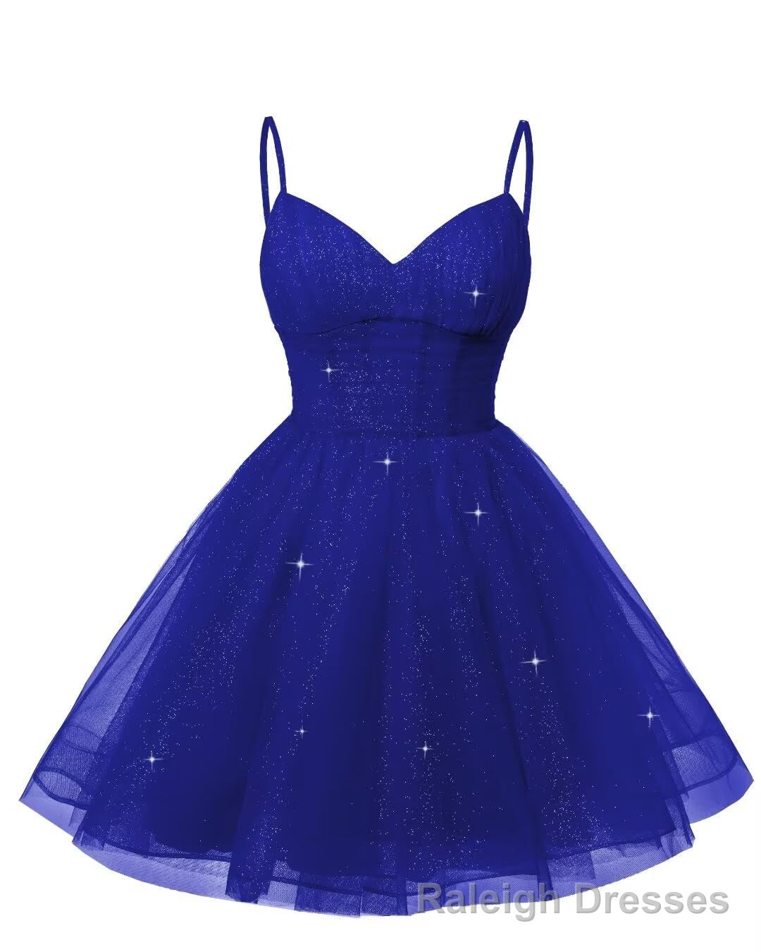 Womens V Neck Tulle Spaghetti Straps Royal Blue Homecoming Dresses with Corset Back Short Prom Gown for Teens Secondary image