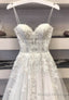 White Spaghetti Lace Long Prom Dresses, A-Line Evening Dresses