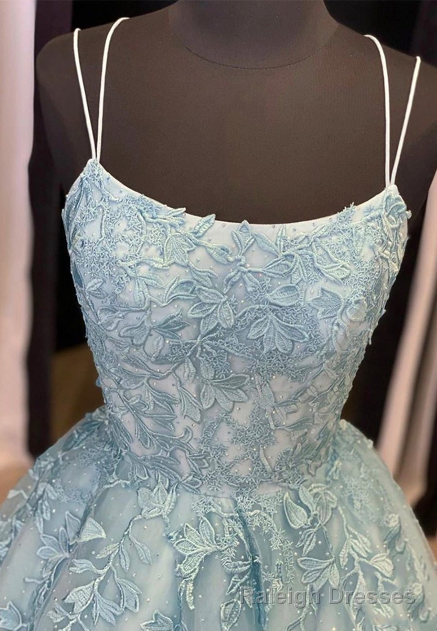 Blue Lace Long Prom Dresses, A Line Formal Prom Dresses Secondary image