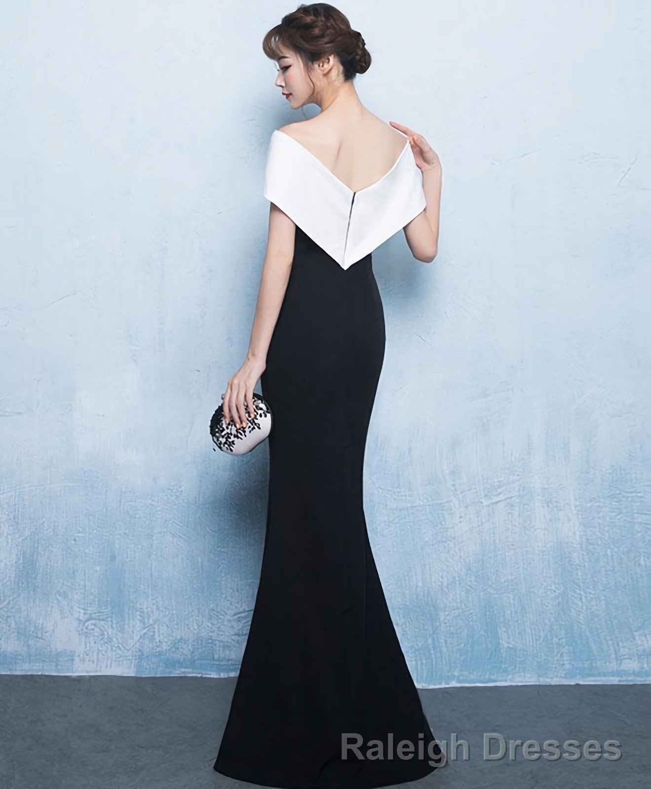 Mermaid White And Black Long Prom Dress Formal Dress