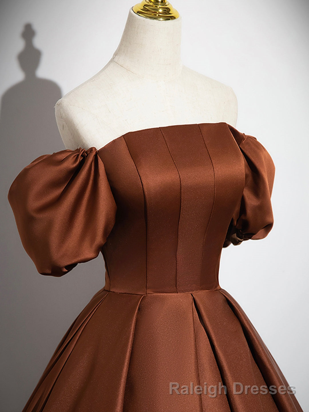 Brown Satin Floor Length Prom Dress , Off the Shoulder A-Line Evening Dress Secondary image