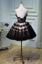 Black Layers Tulle Short Prom Dress, A Line Homecoming Prom Dress