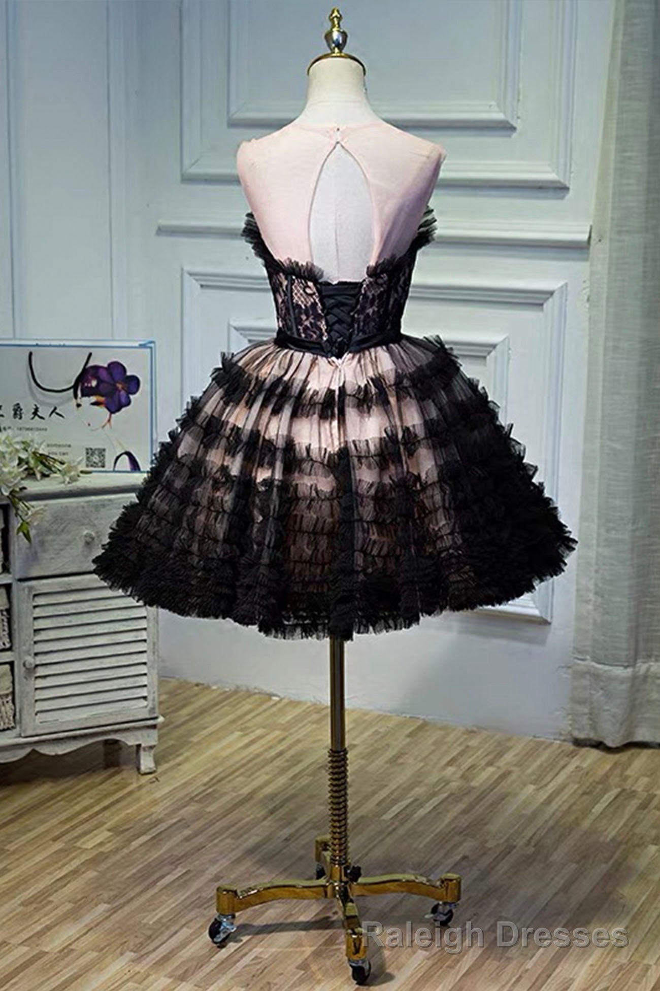 Black Layers Tulle Short Prom Dress, A Line Homecoming Prom Dress