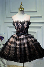 Black Layers Tulle Short Prom Dress, A Line Homecoming Prom Dress