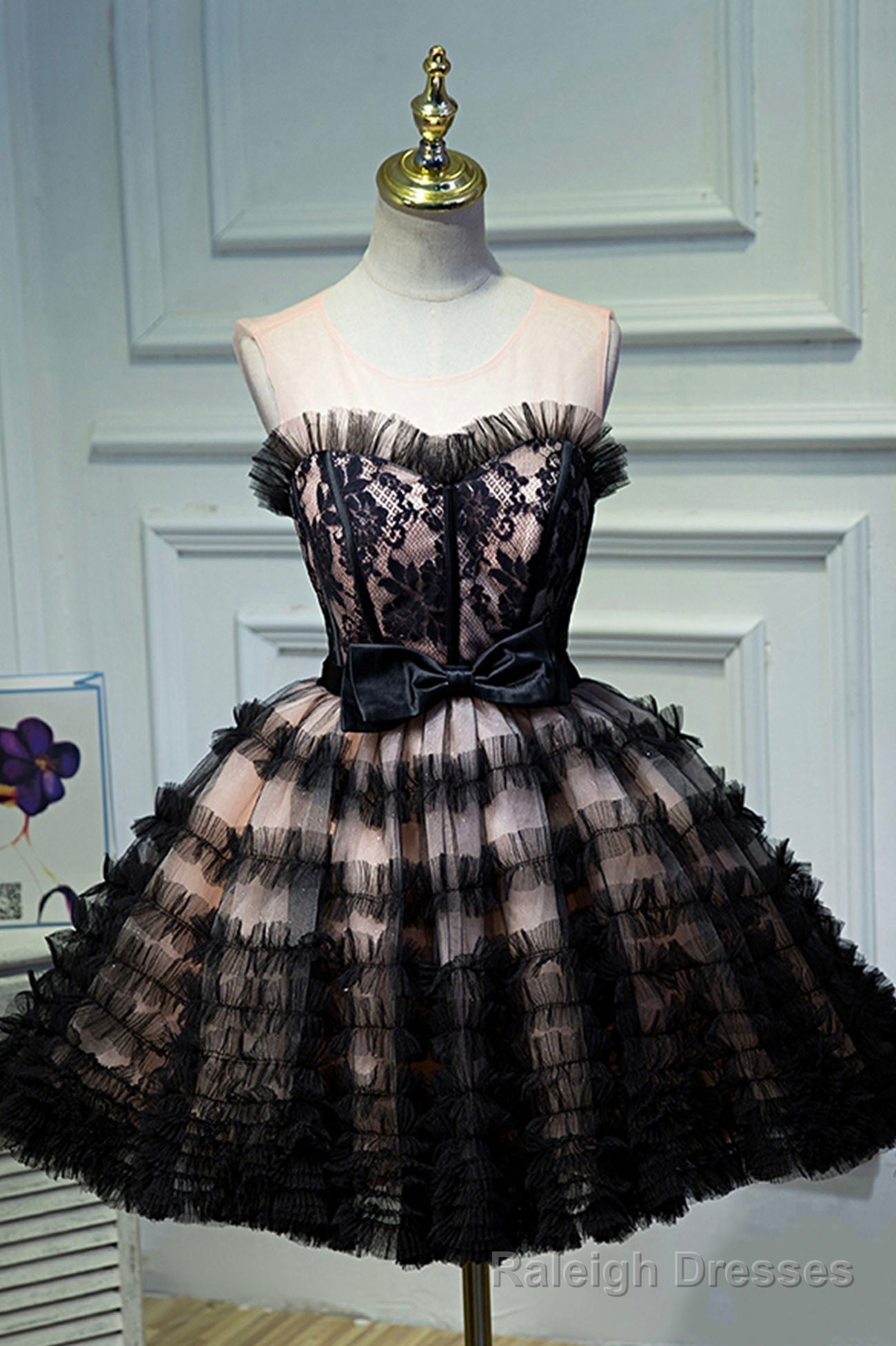 Black Layers Tulle Short Prom Dress, A Line Homecoming Prom Dress