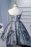 Gray Short Strapless Tulle Prom Dress, Cute A Line Prom Dress