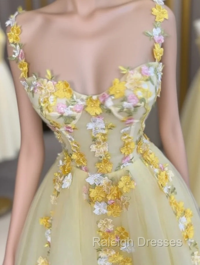 Yellow 3D Lace Embroidery Tulle Corset Dress Main image