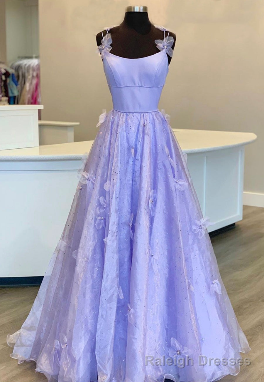 Purple Tulle Long A-Line Prom Dresses, Pink Evening Dresses Main image