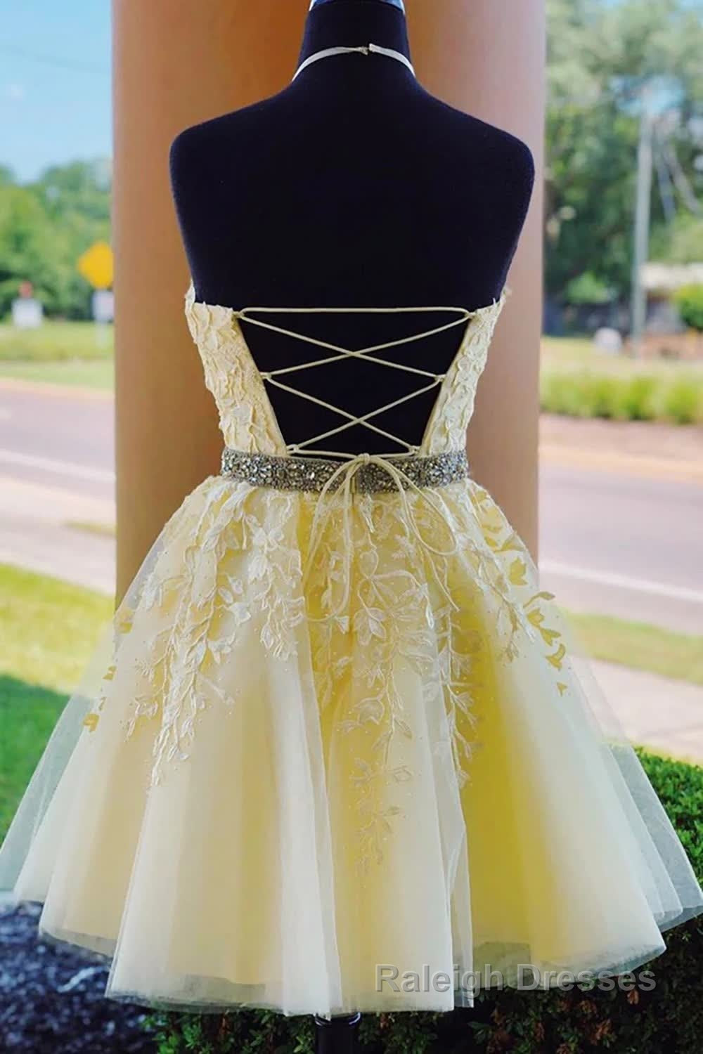 Yellow A Line Halter Backless Homecoming Dress Secondary image