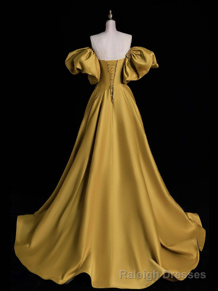 Yellow A-line Satin Long Prom Dress, Yellow Long Evening Dress Secondary image