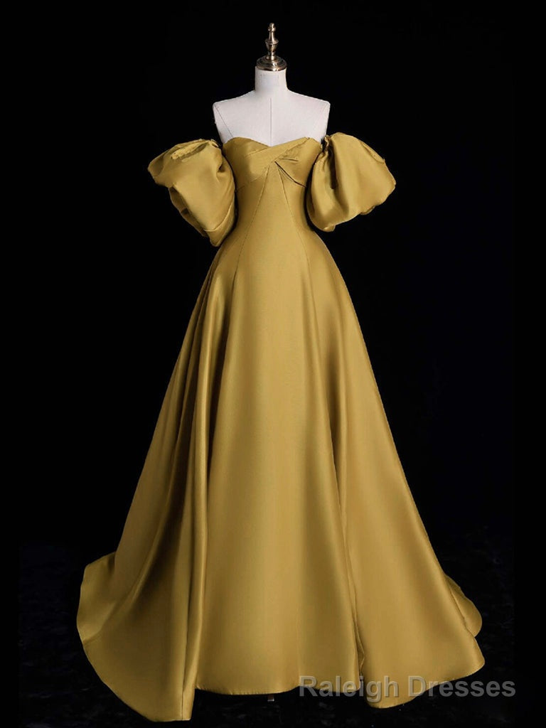 Yellow A-line Satin Long Prom Dress, Yellow Long Evening Dress Main image