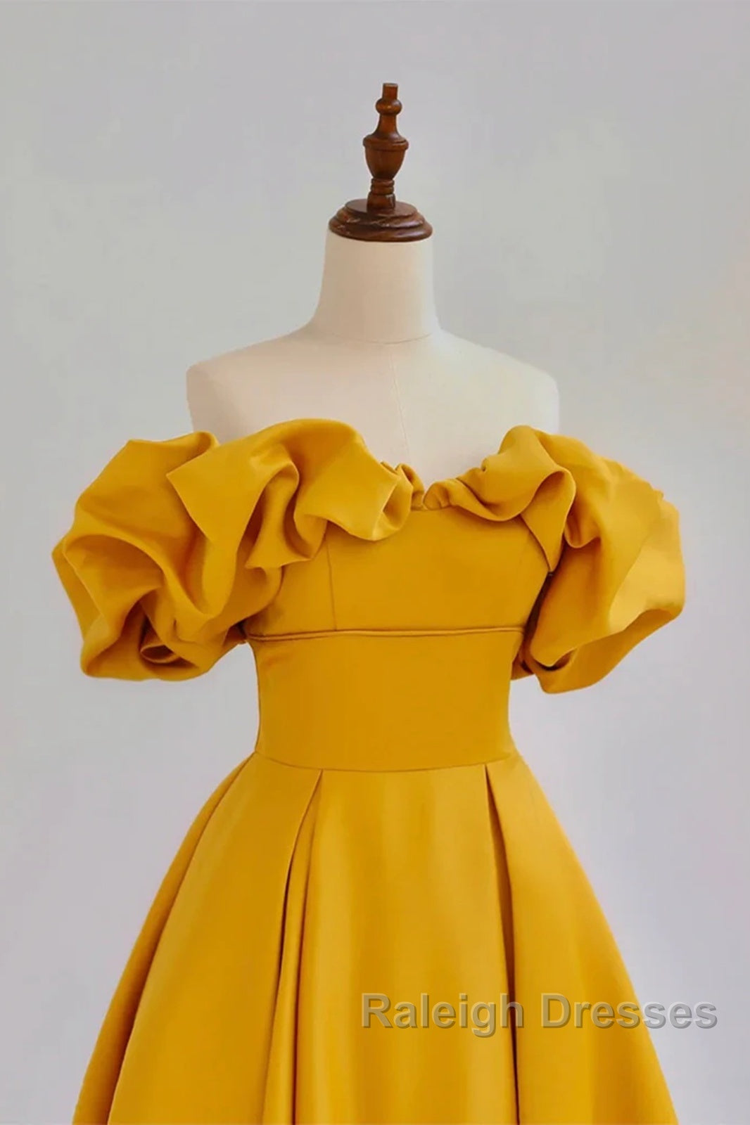Yellow A-Line Satin Off Shoulder Long Party Dress, Yellow Formal Dress Evening Dress Secondary image