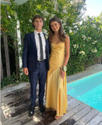 Yellow A-Line Spaghetti Straps Long Prom Dresses With Slit