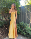 Yellow A-Line Spaghetti Straps Long Prom Dresses With Slit