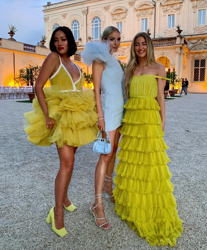 Yellow A-Line Tiered Tulle Off-The-Shoulder Long Prom Dresses