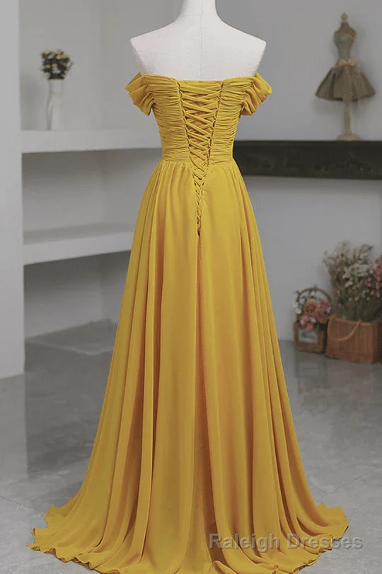 Yellow Chiffon A Line Simple Prom Dress Yellow Bridesmaid Dresses prom dresses shops Secondary image