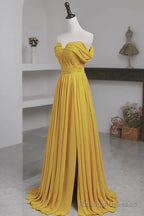Yellow Chiffon A Line Simple Prom Dress Yellow Bridesmaid Dresses prom dresses shops