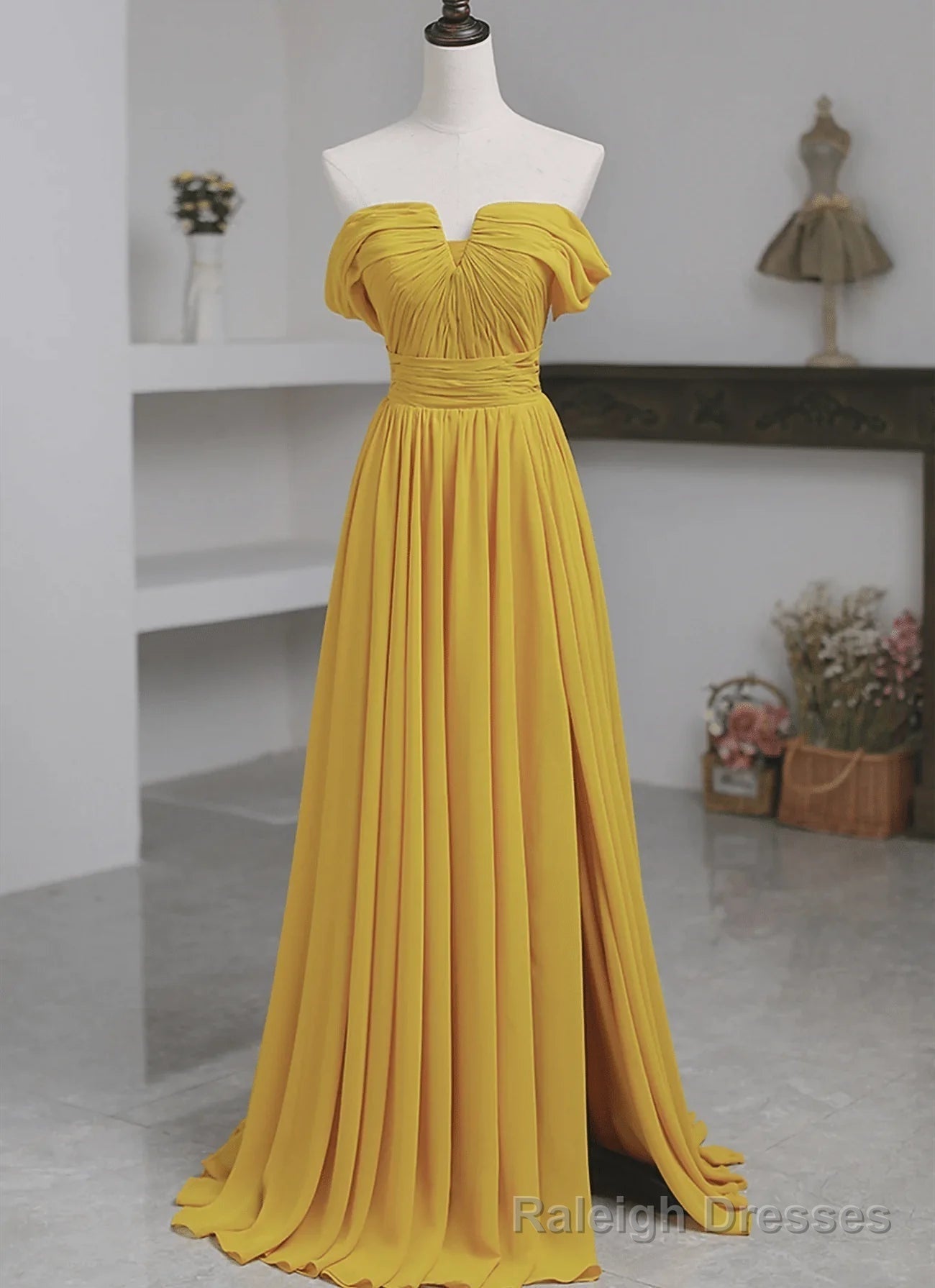 Yellow Chiffon A-line Simple Prom Dress Yellow Bridesmaid Dresses prom dresses shops Main image
