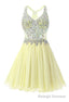 Yellow Chiffon Crystal Homecoming Dress