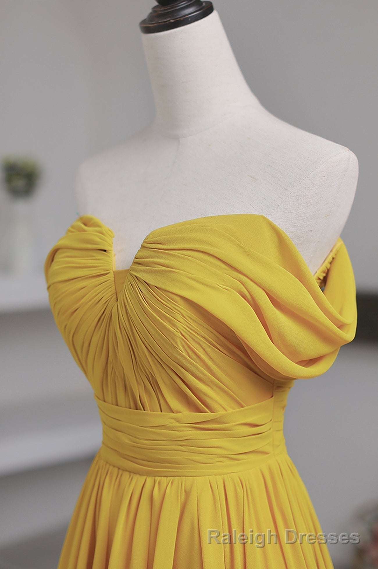 Yellow Chiffon Long A-Line Prom Dress, Simple Yellow Evening Dress with Slit Secondary image