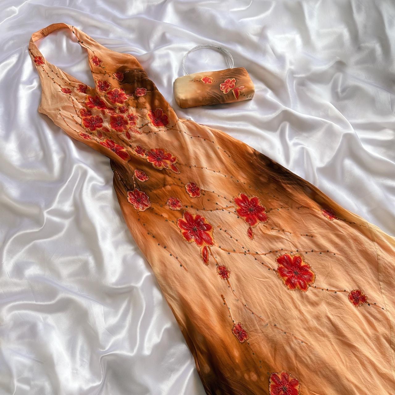 Orange Yellow Fashion Halter Floral Beading Long Elegant Chiffon Ball Gown Evening Dress