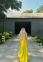 Yellow Green Fashion Simple Elegant Tube Top Off Shoulder Long Chiffon Ball Gown Party Dress Evening Dress With Scarf