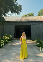 Yellow Green Fashion Simple Elegant Tube Top Off Shoulder Long Chiffon Ball Gown Party Dress Evening Dress With Scarf