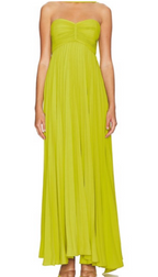 Yellow Green Fashion Simple Elegant Tube Top Off Shoulder Long Chiffon Ball Gown Party Dress Evening Dress With Scarf