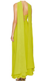 Yellow Green Fashion Simple Elegant Tube Top Off Shoulder Long Chiffon Ball Gown Party Dress Evening Dress With Scarf