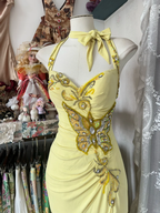 Yellow Halter Sweetheart Mermaid Vintage Long Prom Dresses Prom Dresses