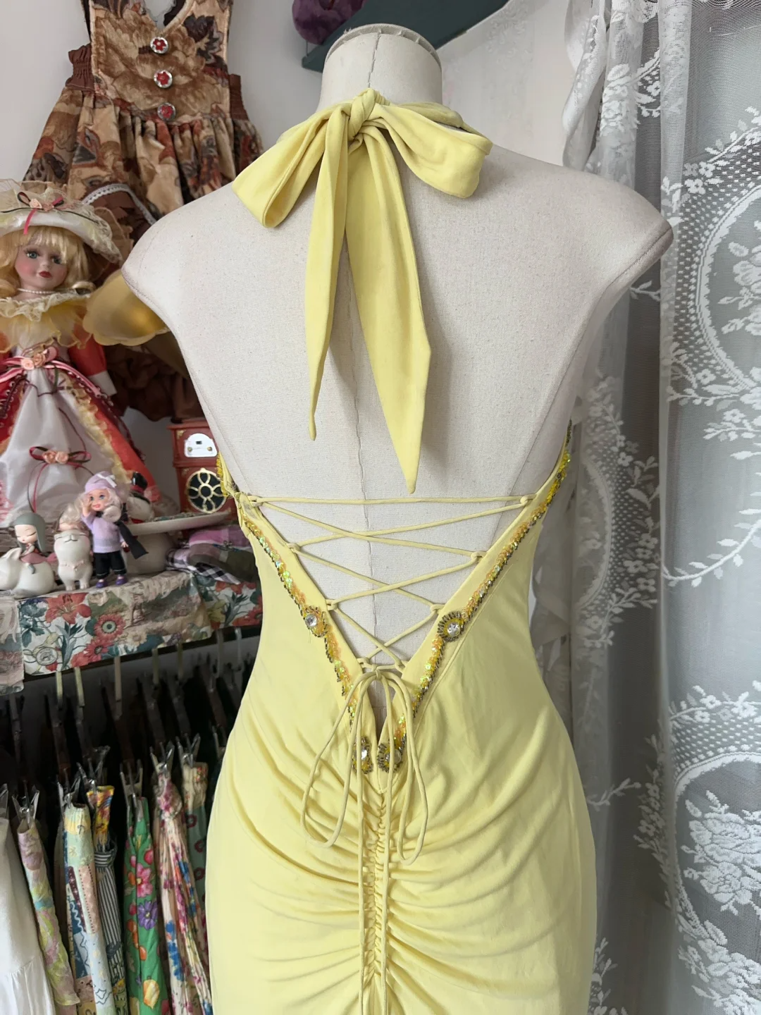 Yellow Halter Sweetheart Mermaid Vintage Long Prom Dresses Prom Dresses