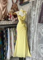 Yellow Halter Sweetheart Mermaid Vintage Long Prom Dresses Prom Dresses