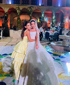 Yellow Layered Satin Long A-Line Prom Dresses