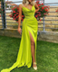 Yellow Fashion Sexy V Neck Off Shoulder Long Satin Formal Prom Dress Evening Gown