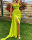 Yellow Fashion V Neck Off Shoulder Long Satin Prom Dresses Prom Gowns