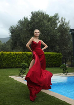 Yellow Fashion Sexy V Neck Off Shoulder Long Satin Formal Prom Dress Evening Gown