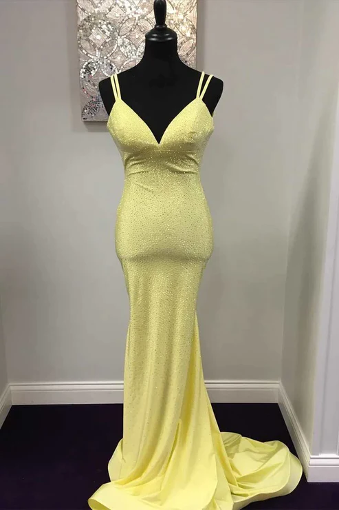 Yellow Mermaid Prom Dress Long Shiny Prom Dress