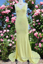 Yellow Mermaid Long Prom Dresses Shiny Prom Prom Dresses
